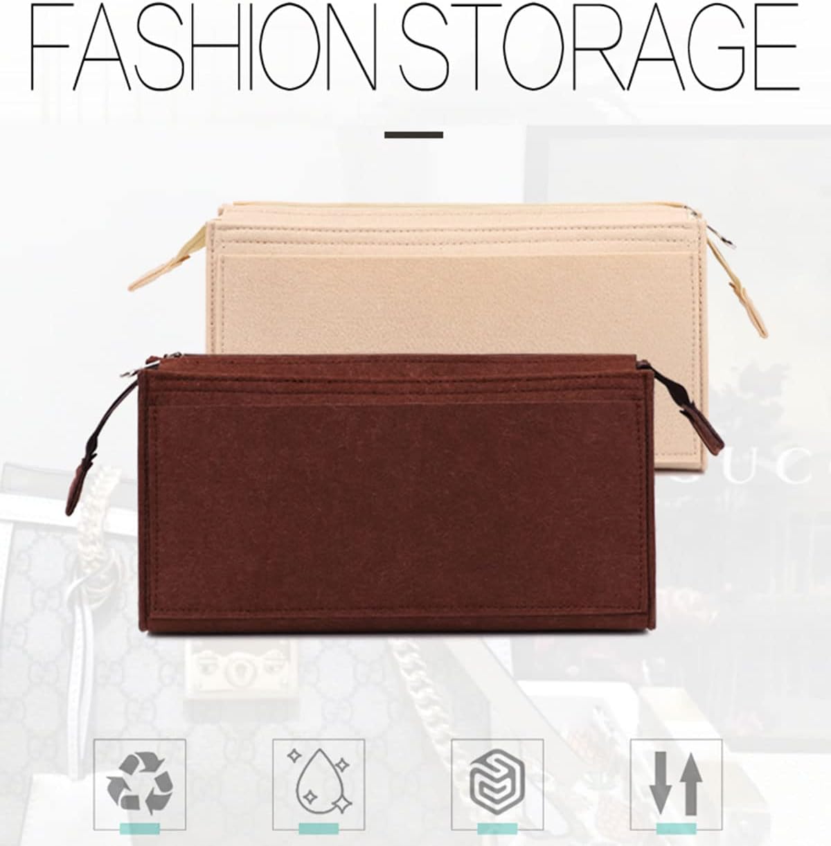 Lckaey Purse Organizer Insert for padlock series small and medium storage bag cosmetic bag lining2024brown-S