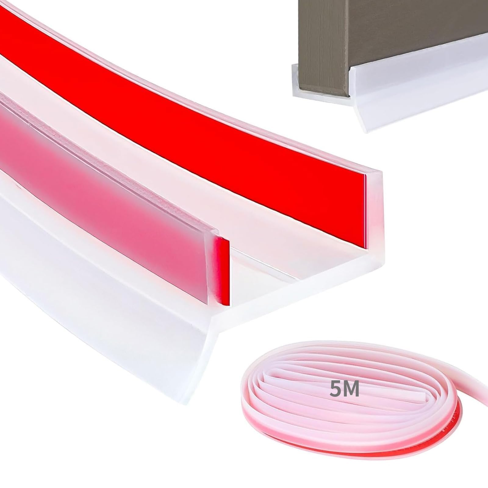 Flexible Door Edge Banding, 5m Silicone Rubber Sealing Strip, Self Adhesive Transparent Kickboard Panel, Skirting Board Sealing Profile for 15mm, 16 mm or 17 mm Thick Wooden Panels