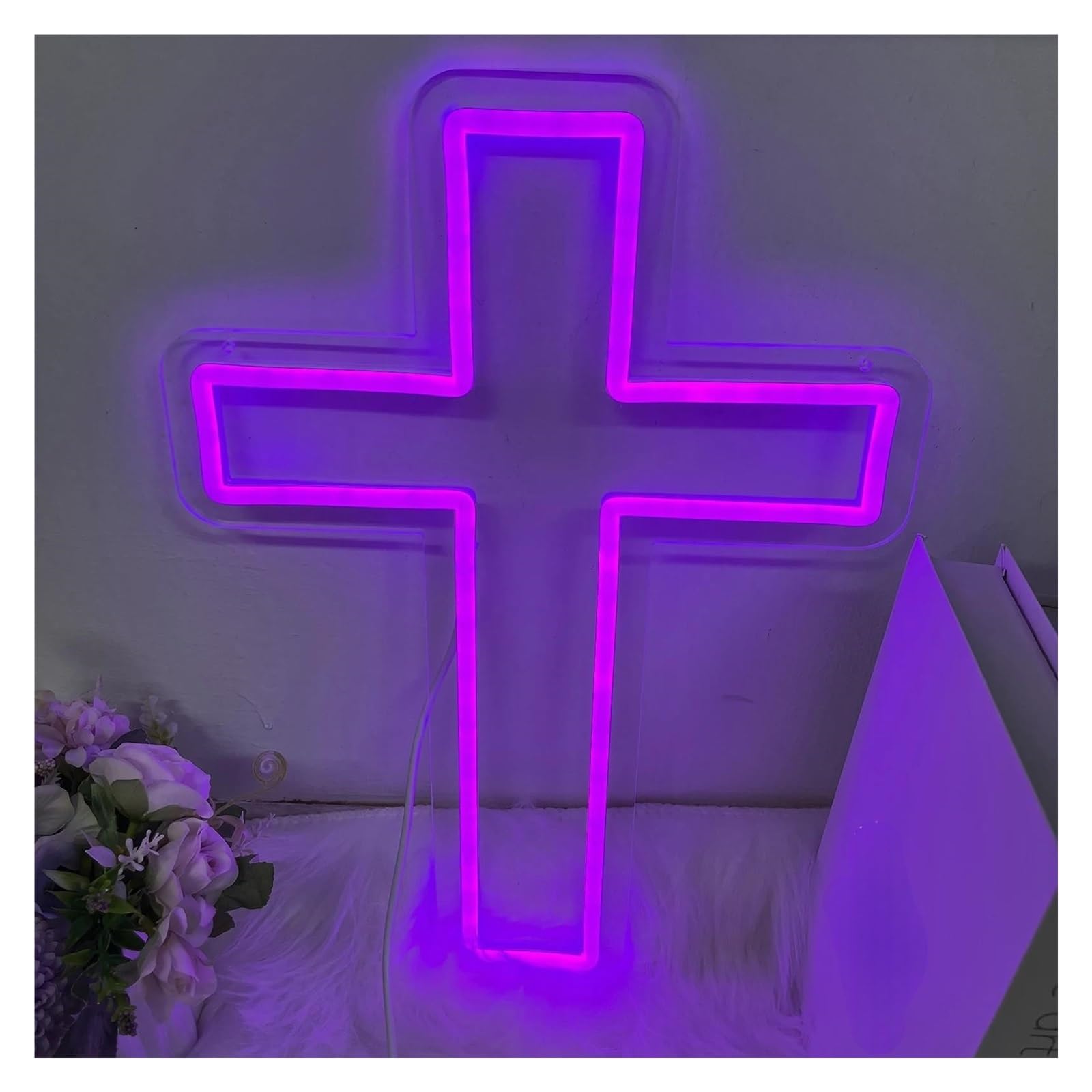 LEMST Signs Lamp USB Powered Cross Neon Signs Home Wall Decor Church Christian Cross Lights(D,36cmx45cm)