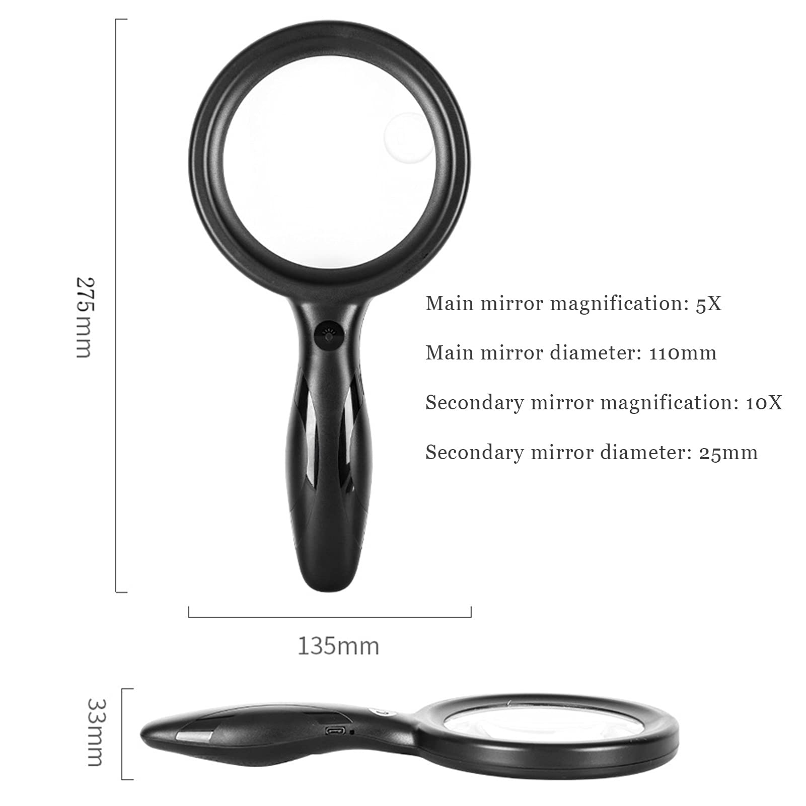 Lente d'Ingrandimento Grande Obiettivo Zoom 5X 10x Nuova Lente d'Ingrandimento Portatile Leggera da 80 mm, Lente per Leggere Hobby Giornali Mappe Monete Artigianato a Maglia
