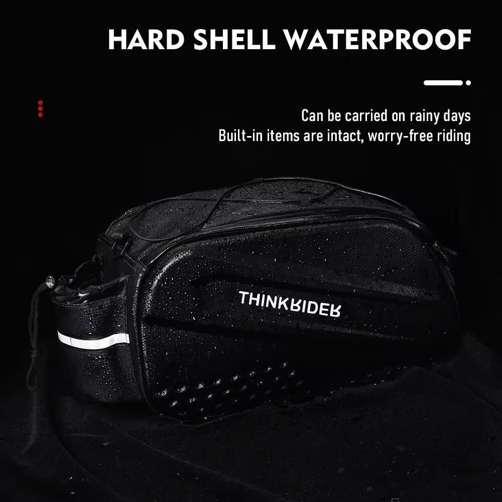 ThinkRider Bike Bags for Bicycle Rear rack 14L Hard Shell Waterproof Bike Ebike Trunk Pannier Saddle Seat Bag Carrier with Reflector, Rain Cover & Shoulder Strap for Commuter Travel Outdoor - Image 4