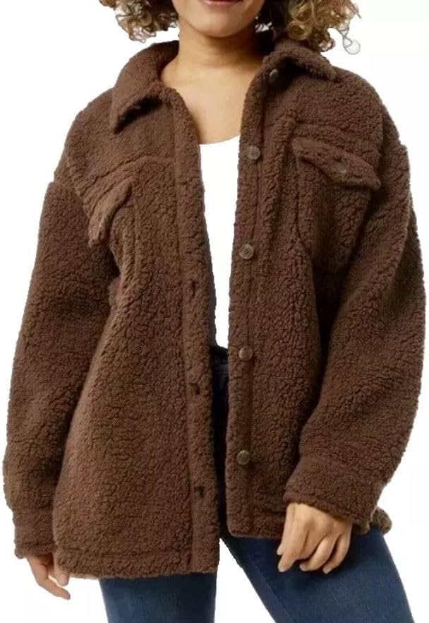 32 Degrees Women's Cozy Fleece Shirt Jacket Oversized, Brown, XL/XXL - Image 3