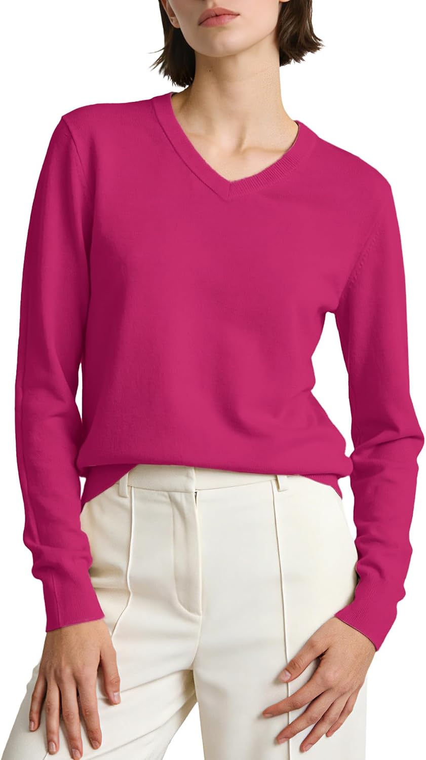 SANGTREE Sweater for Women V Neck Casual Long Sleeve Lightweight Knit Pullover Tops