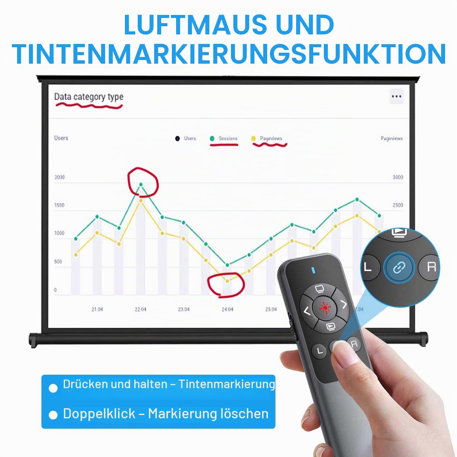 VOVIGGOL Wireless Presenter Powerpoint Fernbedienung Laptop mit Fliegende Maus, USB Typ C 2 in 1 PPT Präsentation Fernbedienung Klicker Präsentator Pointer für Präsentationen Windows Mac Linux