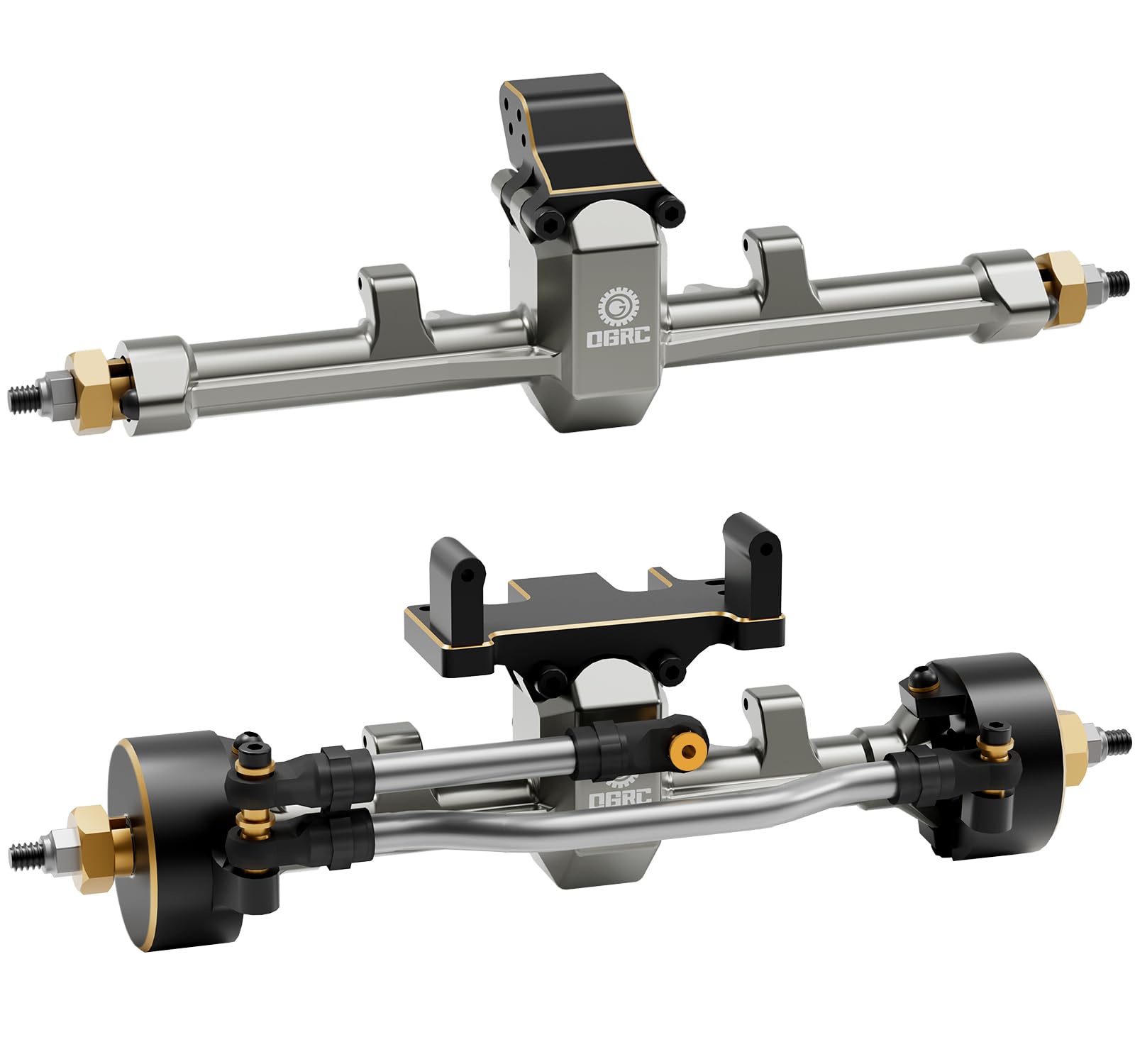 OGRC 1/24 +5mm Extended Axle Set with 50° Steering Angle, Brass Knuckles, Truss & Servo Mount, Compatible with Axial SCX24 Deadbolt C10 JLU Gladiator Bronco RC Crawler (Retro Titanium)