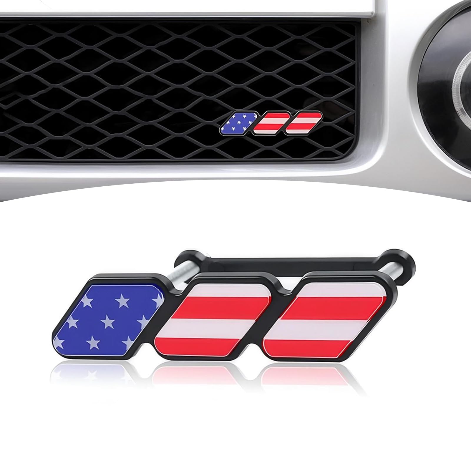 PenFot 1 PC Car Front Grille Badge Decoration, 3.9" x 1" ABS Rust-Proof Grille Accessories, Patriotic Sporty Appearance with Mounting Parts, Compatible with Tacoma 4Runner (Red #American Flag)