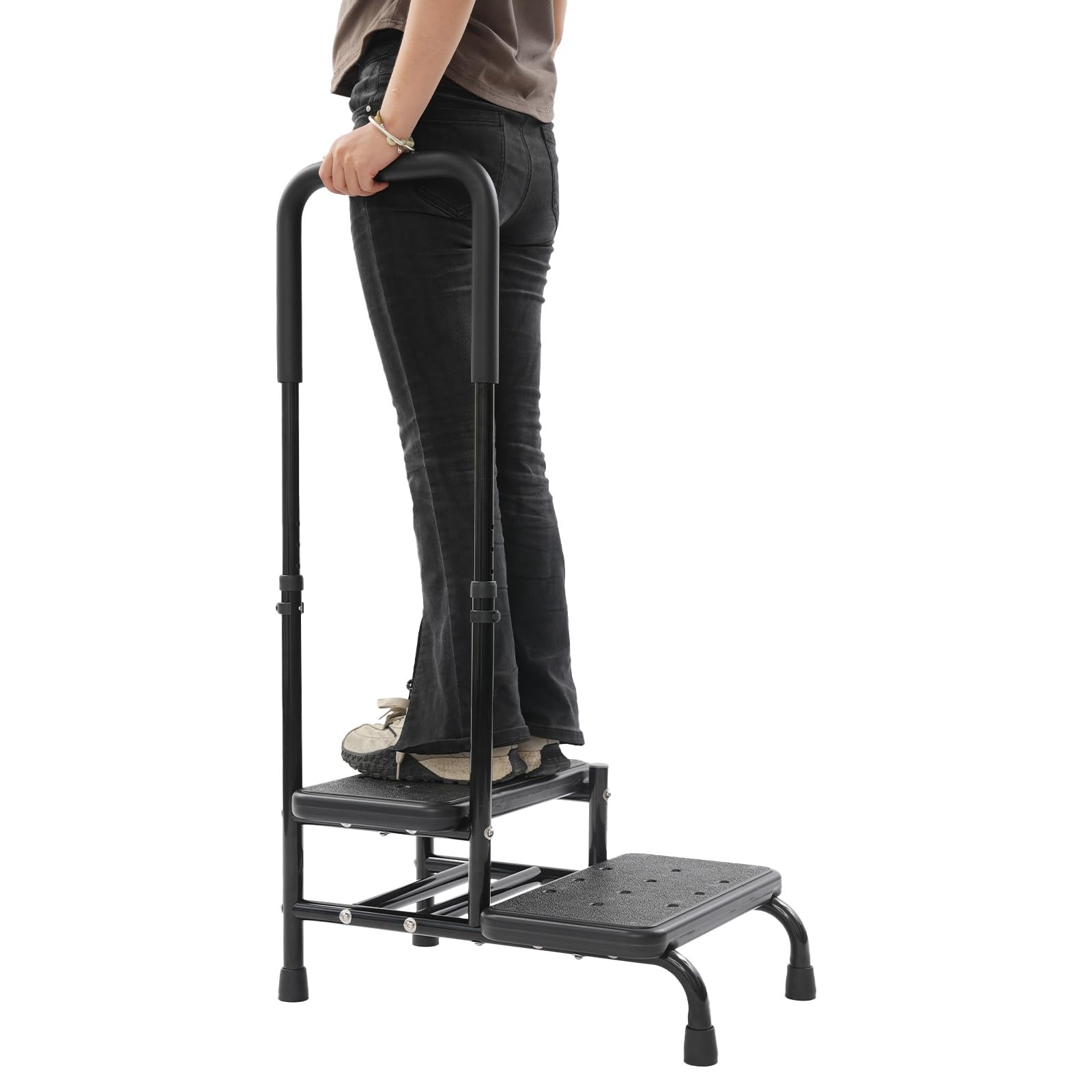 Pedana a 2 gradini per anziani a piedi Heavy Duty Aiuti da bagno, in acciaio al carbonio, altezza regolabile 89-100 cm, carico 135 kg, con impugnatura antiscivolo, per casa, campeggio auto, Pisci