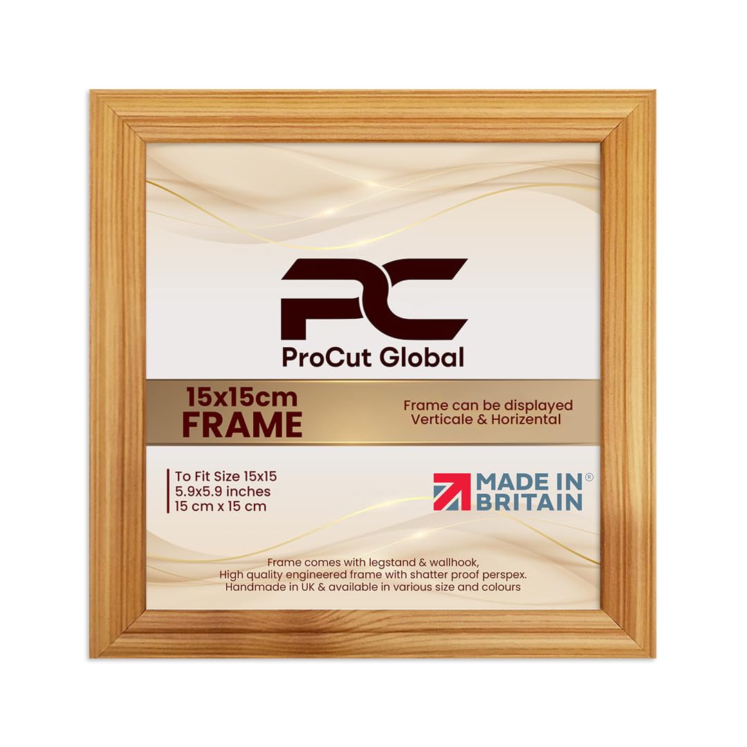 Procut Global 15x15CM Country Pine Picture Frames - Classic Wooden Photo Frame with Shatterproof Perspex for Wall or Tabletop - Perfect for Posters, Certificates & Prints - Sizes & Colors Available
