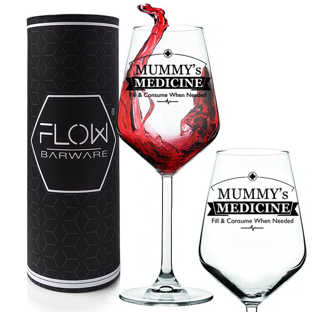 Flow Barware Wine Gifts for Mum Mummy's Wine Glass | Fun Novelty Drinking Glass Gift for Mum's/Women | Mum Birthday Gifts Set Or Mothers Day Present