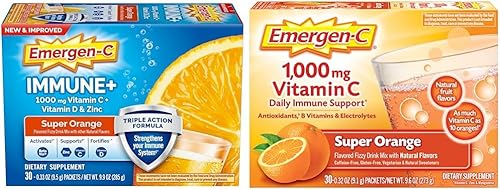 Sistema de apoyo inmunológico Emergen-C, suplemento dietario, bebida con vitamina D, 1000mg de vitamina C, paquetes de 0.33onzas (sabor naranja, 30