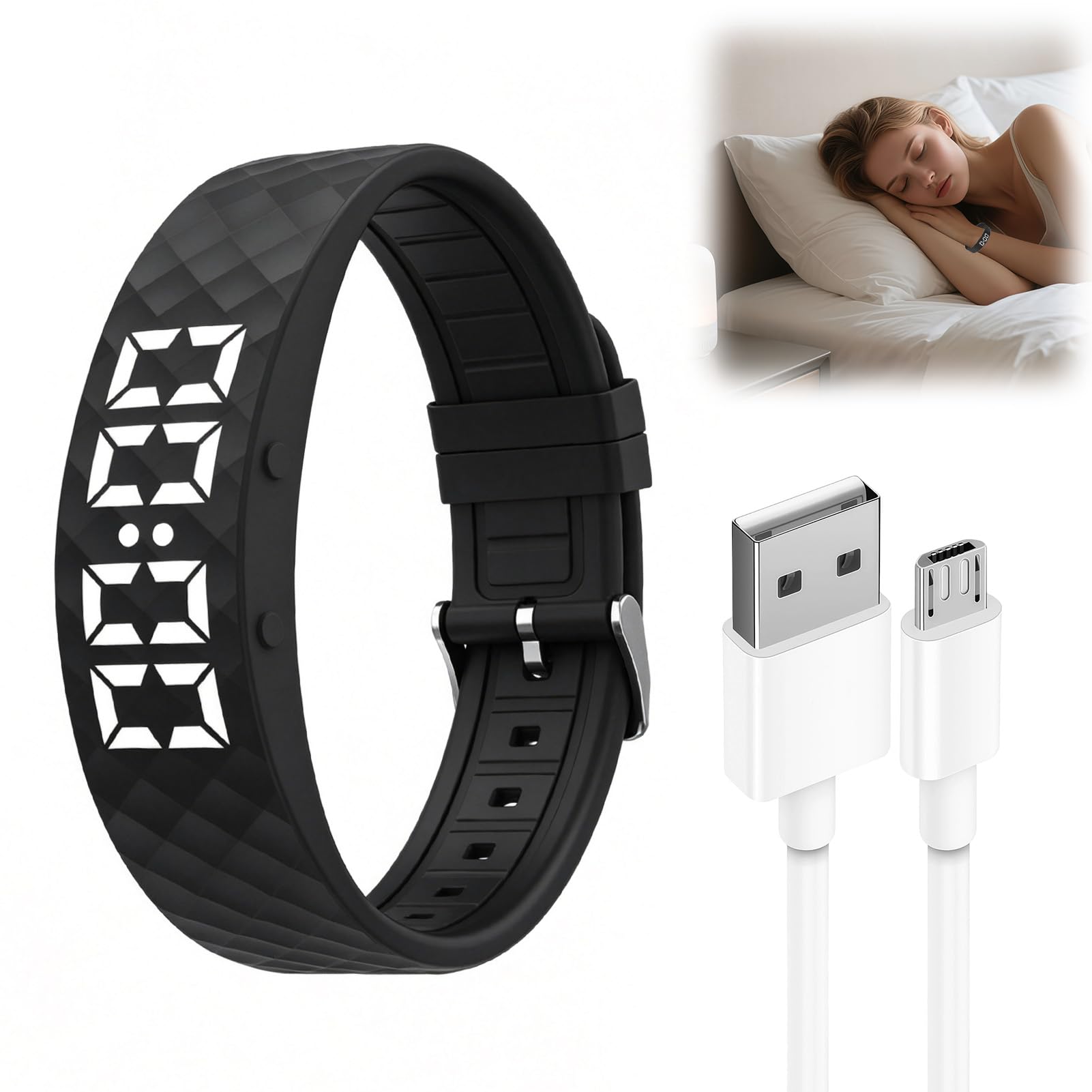 Bracelet Réveil Vibrant Intelligent Montre Vibrante Podomètre avec 8 Alarmes Multiples, Minuterie Répétitive Suivi du Sommeil et 30 Jours Activité Étanche IP65 Étanche Sangle Silicone Hypoallergénique