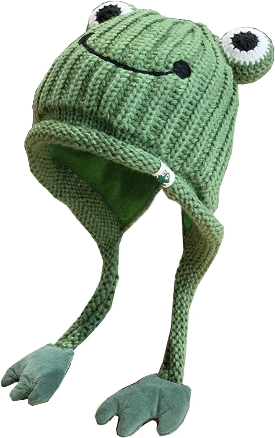 Women's Cute Frog Hat Crochet Knitted Winter Ear Protective Beanie Hat Big Eye Outdoors Autumn Cap - Image 2