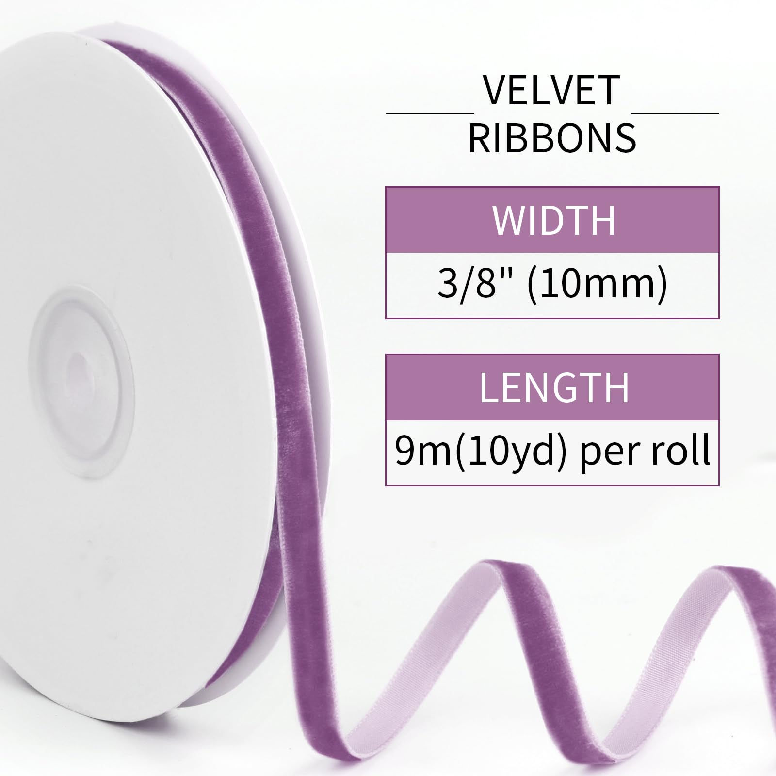 Uiopa Red Velvet Ribbon, 10mm x 9m Single Face Wrapping Ribbon, Vintage Velvet Ribbons for Gift Wrapping Wreaths, Wedding - Image 2
