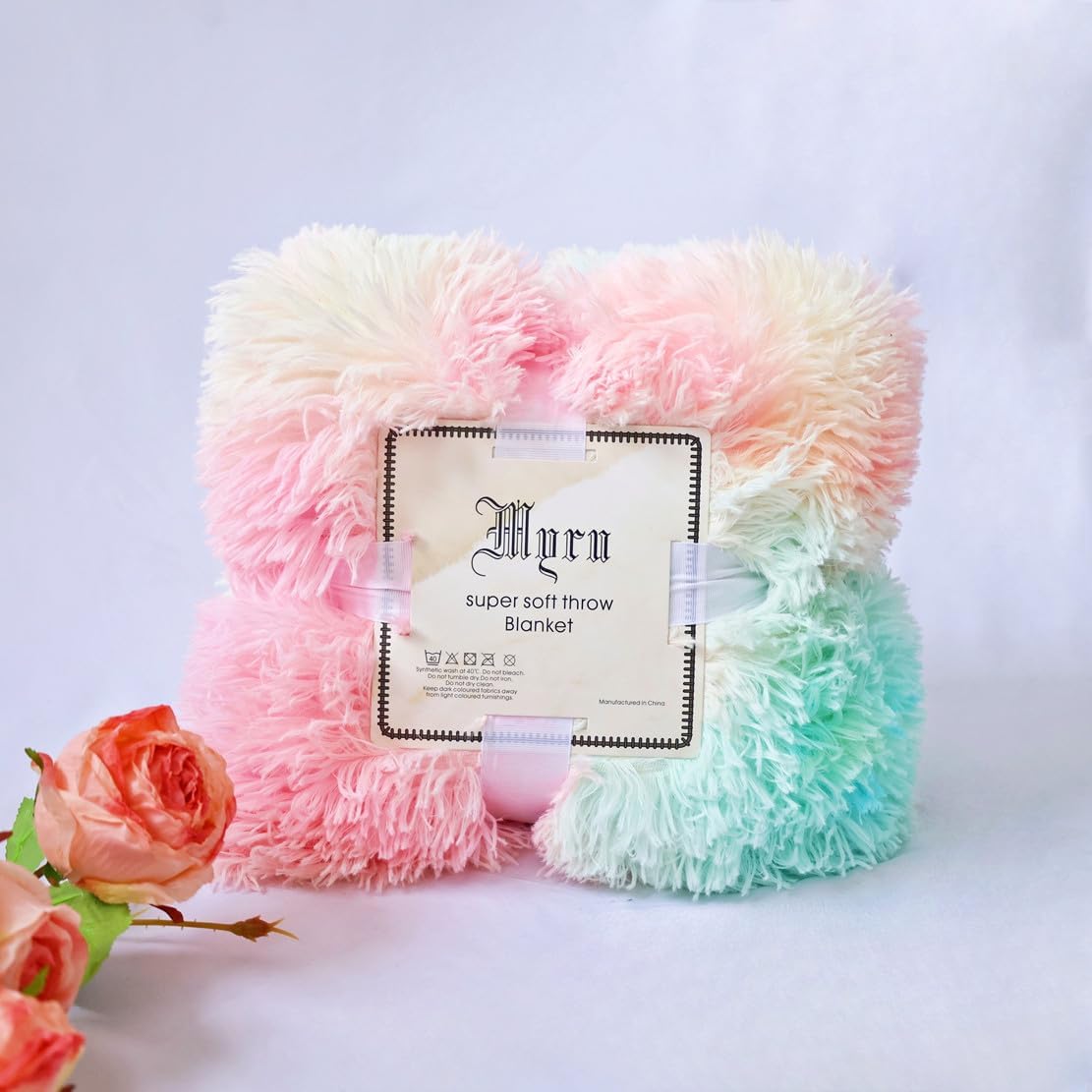 MYRU Plush Super Soft Blanket, Colorful Bedding Sofa Cover, Furry Fuzzy Faux Fur Throw, Cozy Tie Dye Shaggy Couch Blanket (51"x63", Rainbow) - Image 8