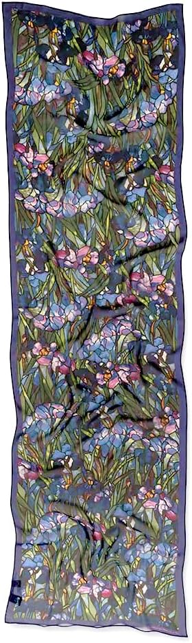 Silk Scarf Scarves for Women 64" x 18" Blue Louis C. Tiffany Iris Design