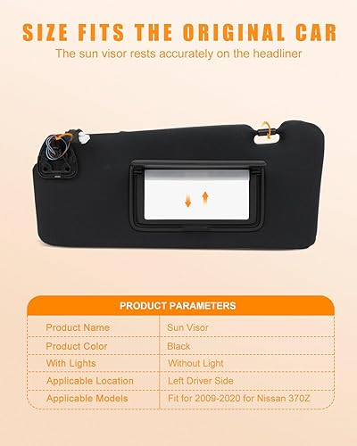 Miniatura 4 de OCPTY Visera solar compatible con Nissan 370Z con techo corredizo (negro, lado izquierdo del conductor)