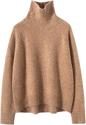 Fulbant Winter High Collar Loose Cashmere Flower Shaped Elegant Womens Sweater Solid Color Wool Inner Wear