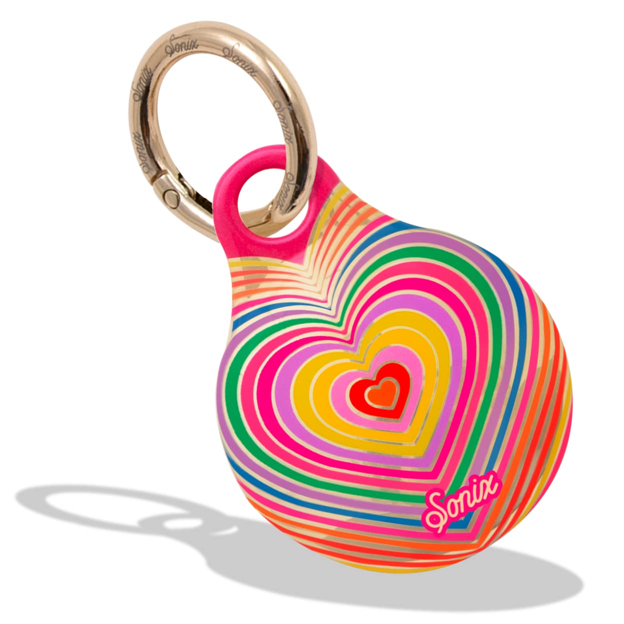 Sonix Case for Apple AirTags with Gold Carabiner | Hard Cover Protective Case Holder Keychain | Rainbow Heart