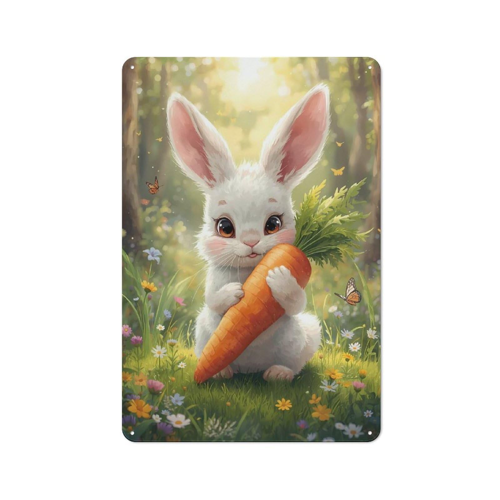 Junmoney Style-21 For Guest Room Or Hallway, Cute Bunny With Carrot In Meadow Retro Metal Wall Sign 30X20cm, For Vintage Wall Decor Fans, For Metal Sign Collectors