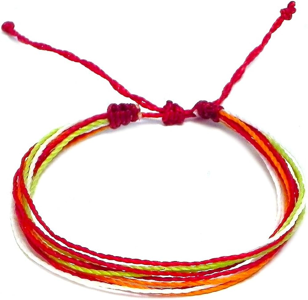 Neon Multicolored Multi Strand String Waterproof Adjustable Pull Tie Bracelet - Unisex Fashion Handmade Jewelry Boho Accessories (Red/Yellow/Orange/White): Clothing, Shoes & Jewelry