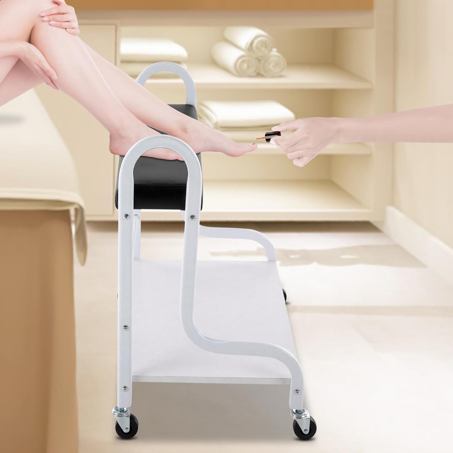 Rolling Trolley, Foot Rest Pedicure Manicure Funiture Massage Table with Wheels, Beauty Salon Nail or Foot Bath Portable Trolley Cart for Hair Salon, Spa, Home