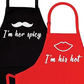 Nomsum Aprons for Couples | Her Spicy & His Hot Apron Set | Premium Quality Kitchen Aprons | Perfect for Weddings, Engagem...