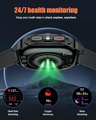 Miniatura 4 de TIMU Reloj inteligente para hombre y mujer, rastreador de actividad física con monitor de frecuencia cardíaca, IP68 resistente al agua, iOS (negro)