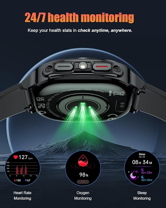Military Smart Watches for Men(Answer/Make Calls), 1.39 HD Fitness Watch, 24/7 Heart Rate Sleep Monitor, Smart Watch for Men,114+ Sport Modes, IP68 Waterproof Smartwatch for Android iOS, 30Day, Black