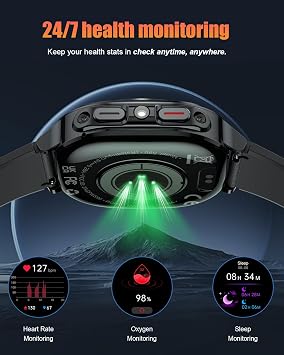 Military Smart Watches for Men(Answer/Make Calls), 1.39 HD Fitness Watch, 24/7 Heart Rate Sleep Monitor, Smart Watch for Men,114+ Sport Modes, IP68 Waterproof Smartwatch for Android iOS, 30Day, Black
