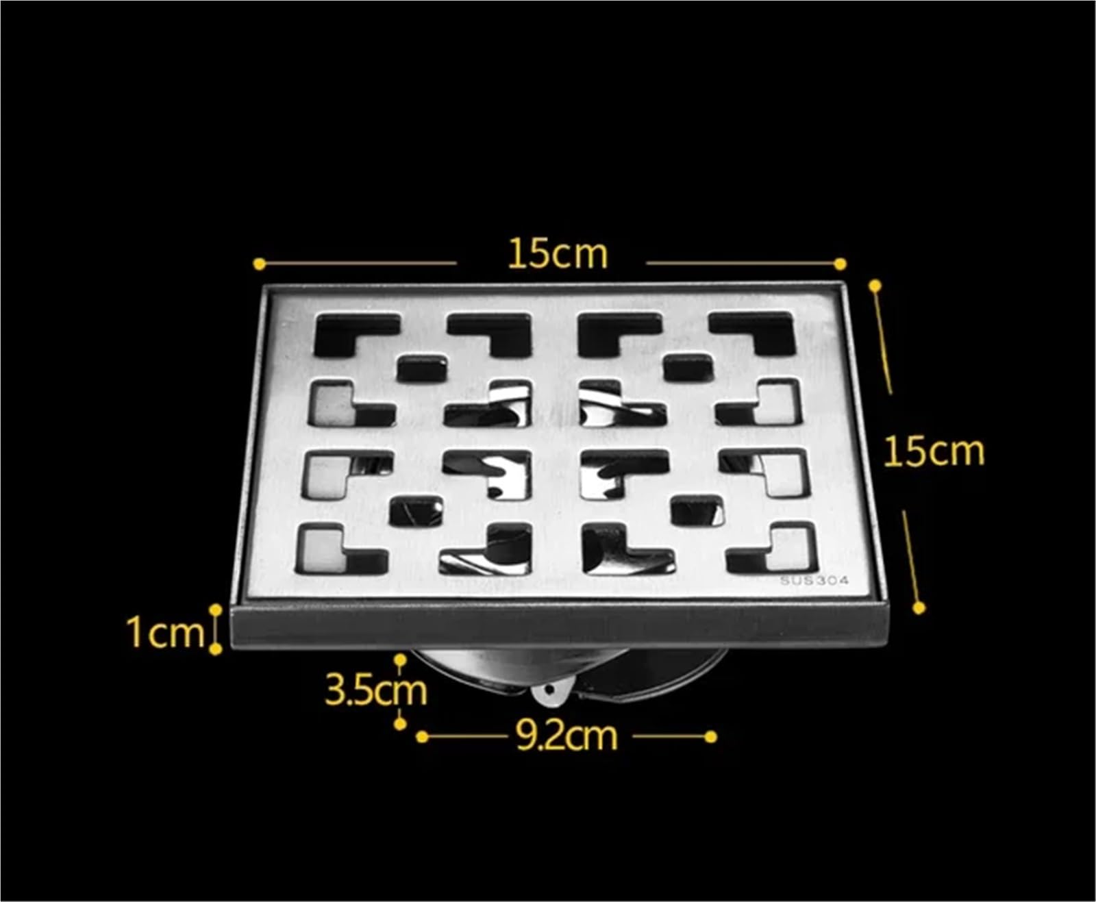 Desagüe de ducha cuadrado de acero inoxidable 304 de 15 x 15 cm, filtro de pelo antiolor, colector de residuos para baño, compatible con Piletta de 10/12/15/30 cm.