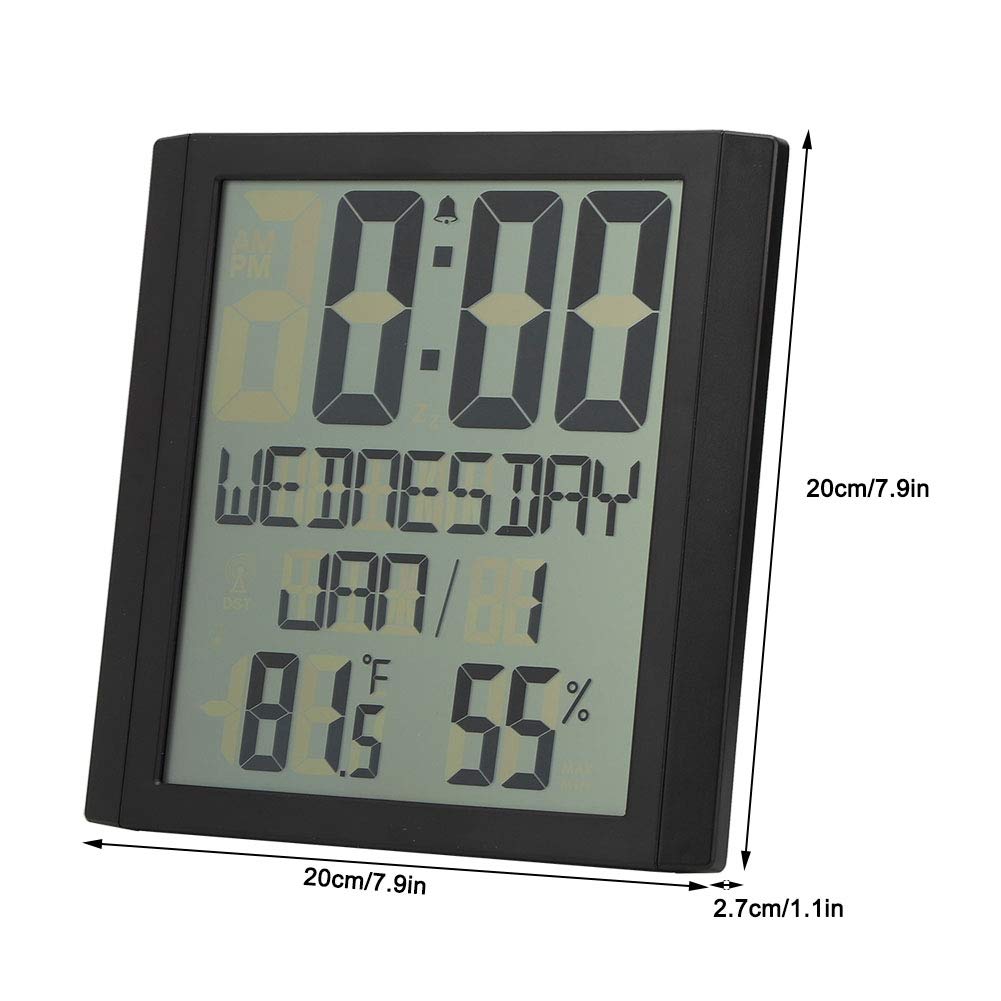 Electronic Wall Clock with Large Display, Silent Movement, for Home and Office, ABS, Black, 3 x 1.5V AAA