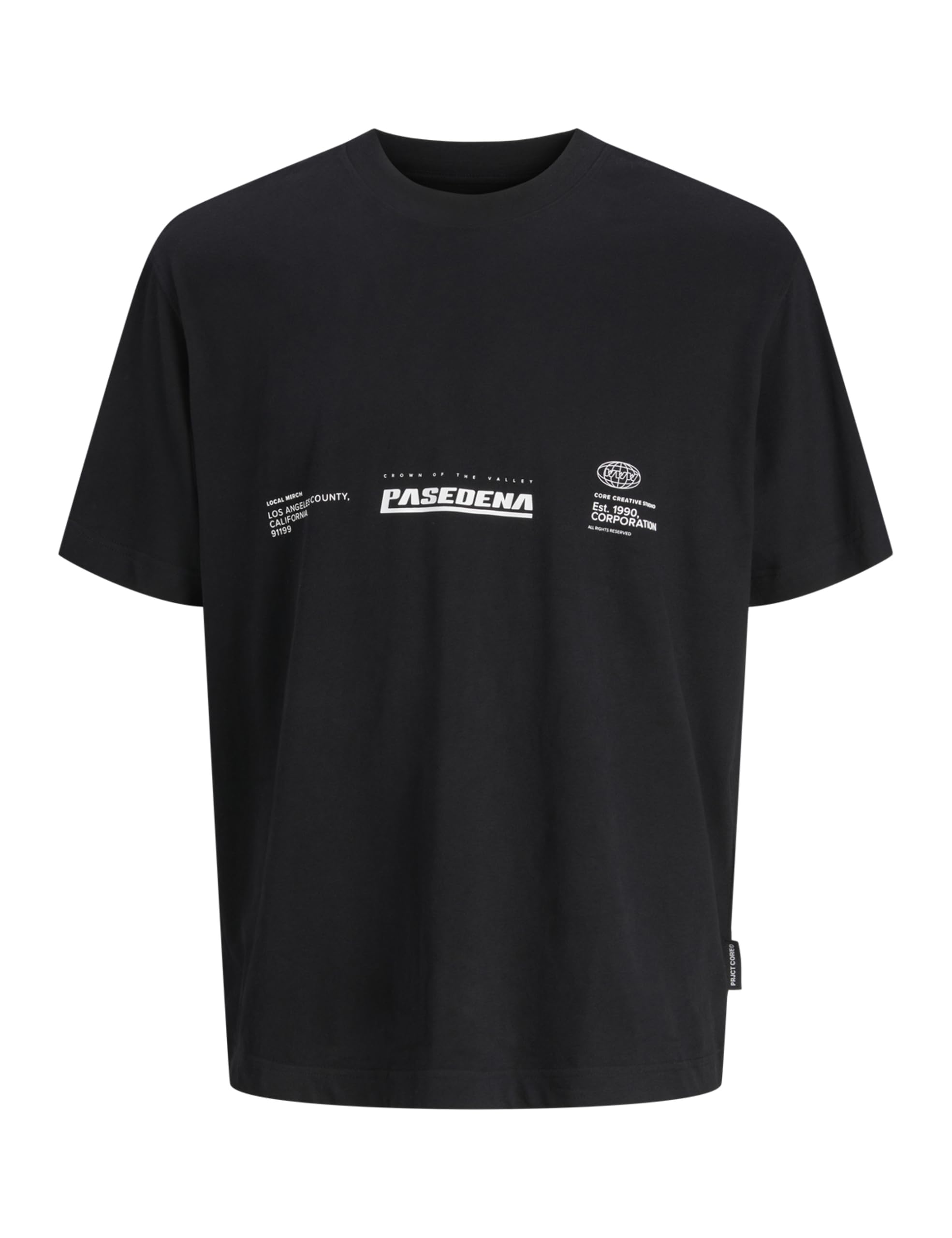 JACK & JONES Jcointerlude Print Tee SS Crew Neck, Black, M