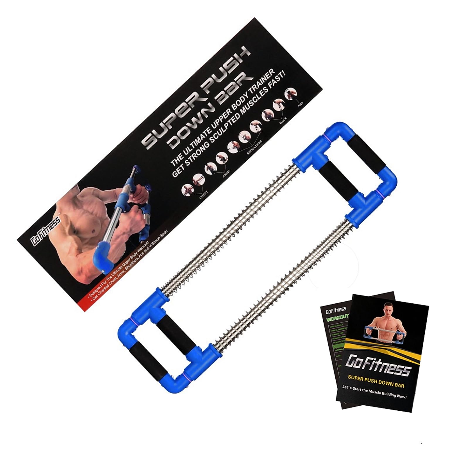 GoFitness Push Down Bar, Attrezzo per Allenamento Pettorali a Casa | Esercizi per Petto, Braccia, Spalle, Addominali e Schiena - Macchina Fitness per Allenamento di Forza