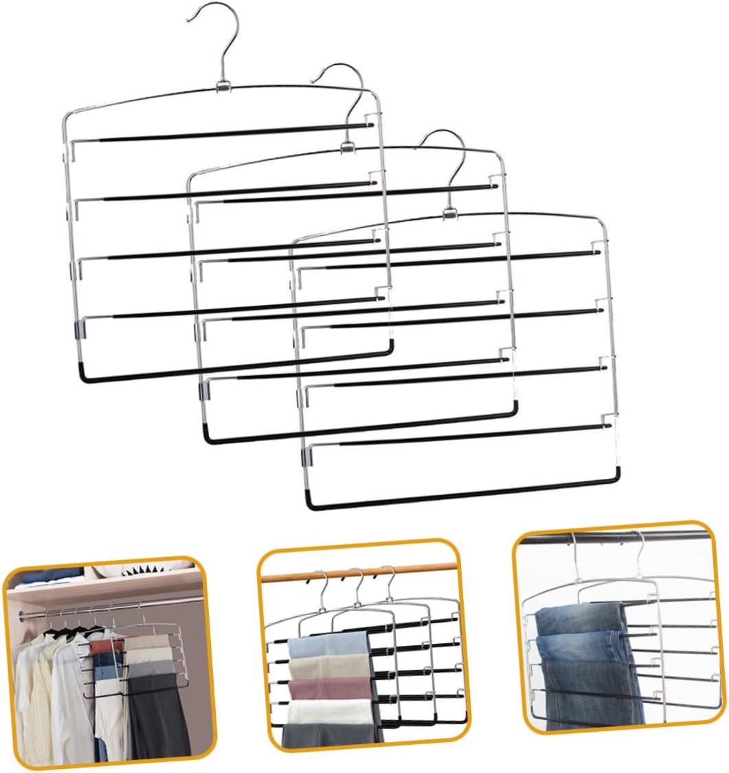 GLEAVI 3pcs Metal Pants Hangers Space Saving Multi Skirt Organizer Closet Storage Rack for Jeans Dresses Shirts and More