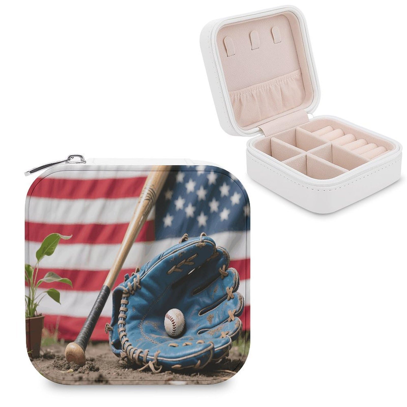 VstaDank Baseball Glove And Bat Jewelry Box for Women Jewelry Organizer Storage Case with Zipper Mini Travel Jewelry Case Cute Trinket Organizer Leather Portable Jewelry Storage Box