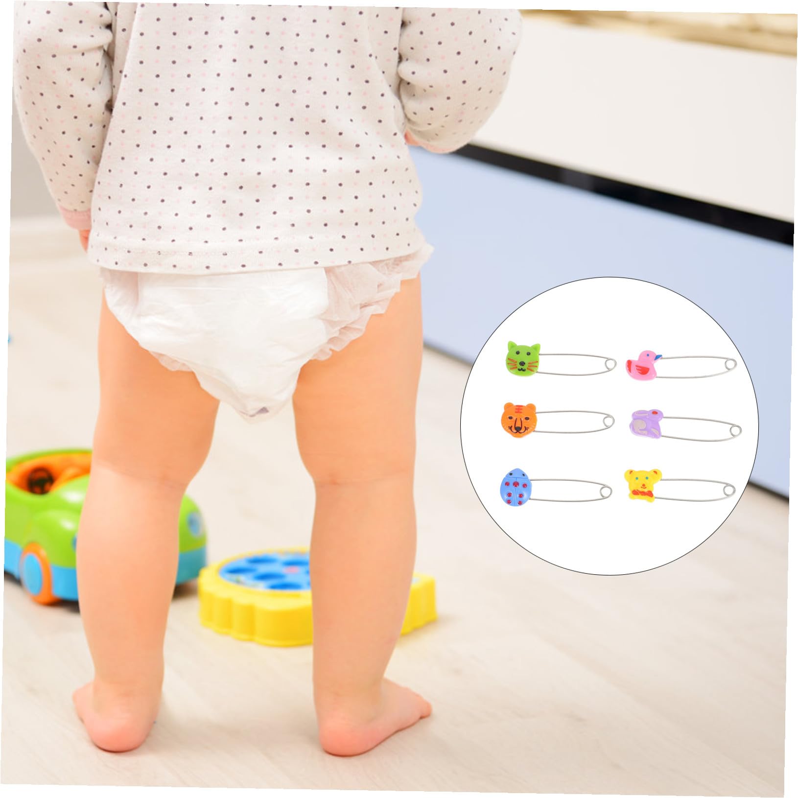 DOITOOL Imperdibles para Pañal de Ñiño Cabezal de Animal, Pin de Recién Nacido, Acero Inoxidable, Seguro y Ajustable para Pañales y Ropa, 30 Piezas, Adecuado para Cuidado Infantil