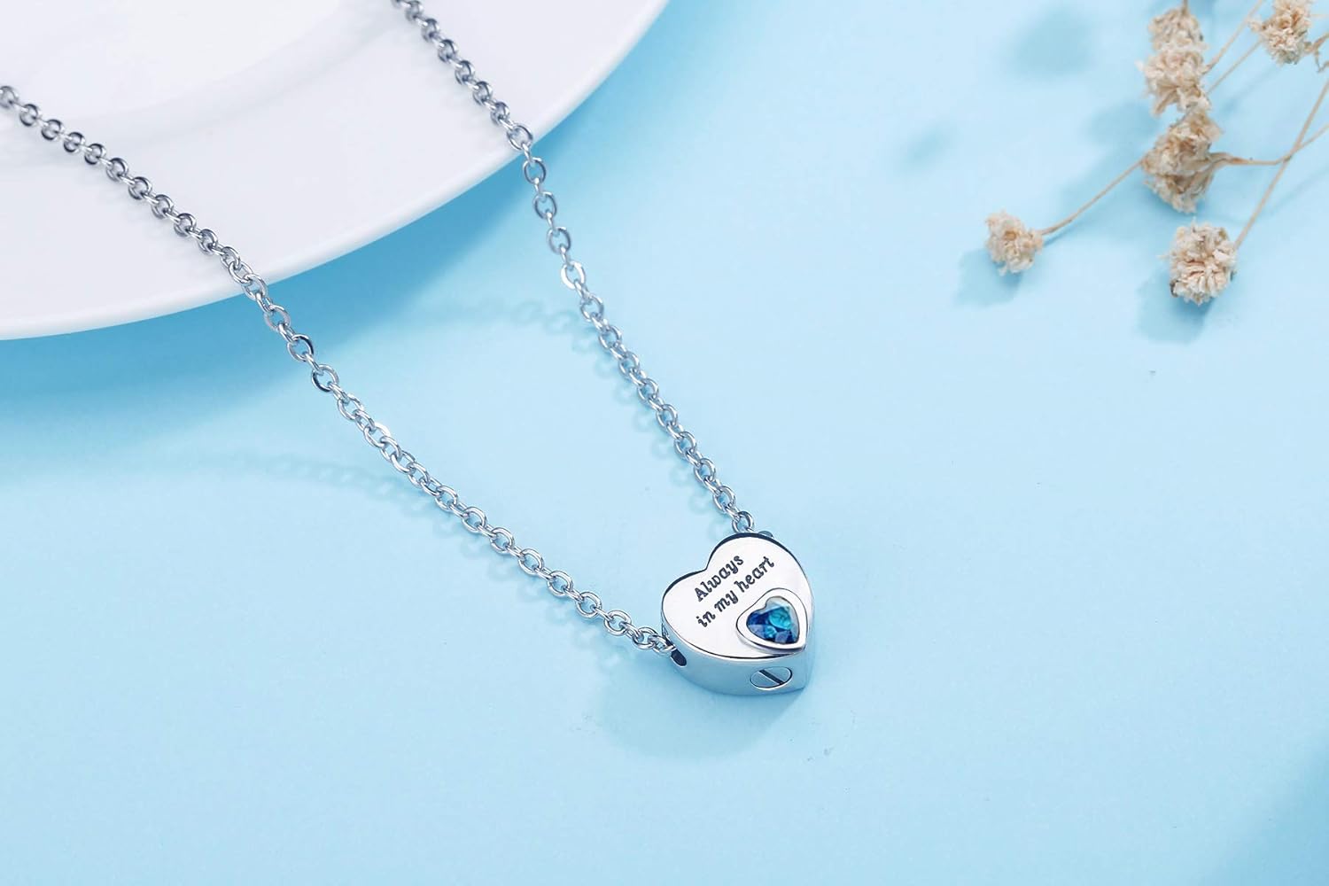 Heart Urn Necklaces for Ashes Birthstone Ashes Necklace Always in My Heart Cremation Jewelry Keepsake Memorial Necklace - Image 2
