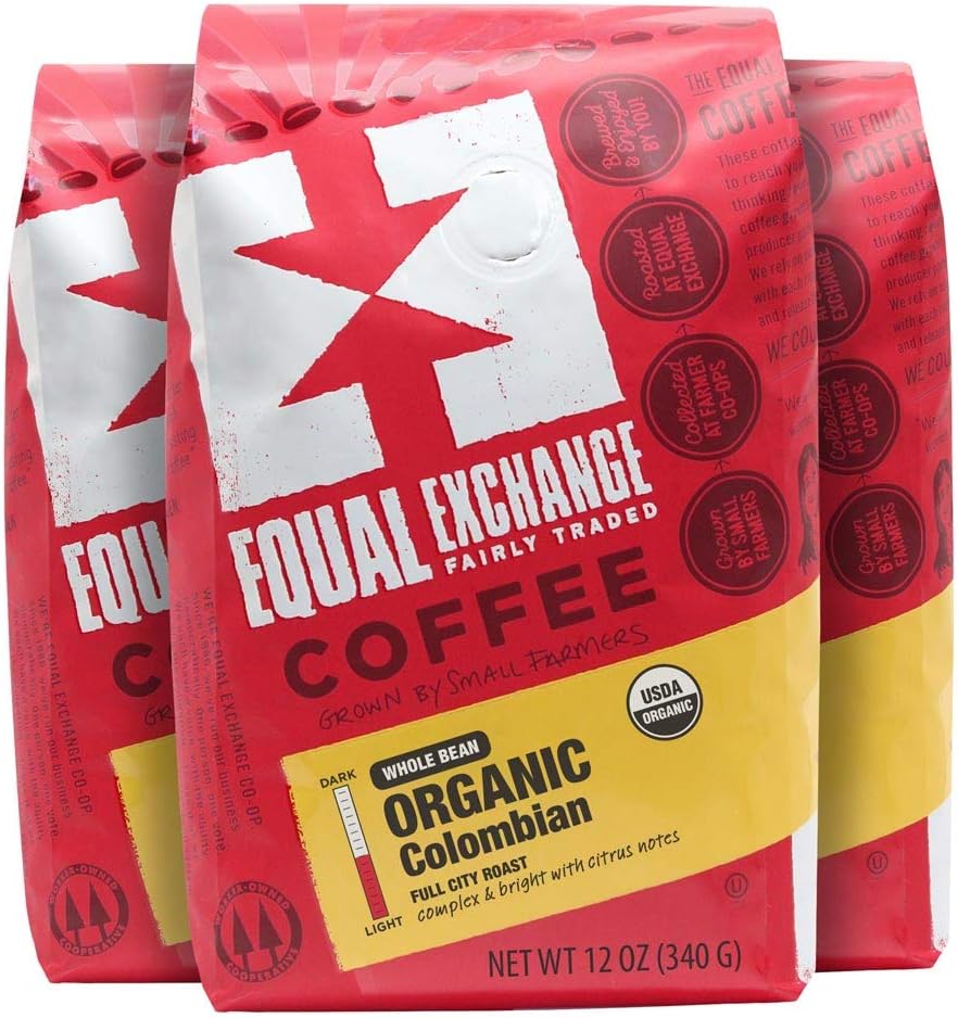 Coffee, Organic Colombian, Whole Bean,12-Ounce Bags (Pack of 3)