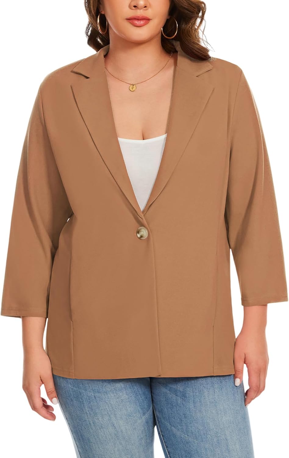 MINTLIMIT Womens Plus Size Blazer 3/4 Sleeve Button Front Jacket Pocket