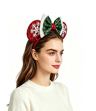 LSHDXD Christmas Bow Headband Hair Hoop, Glitter Snowflake Hair bands for Christmas Party Supplies
