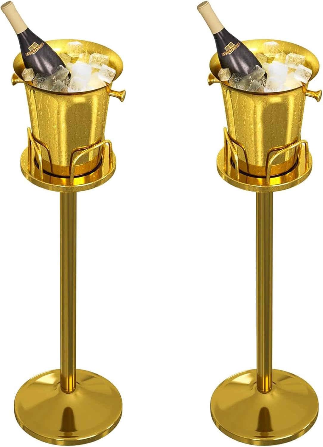 Ice Bucket with Stand Christmas Stainless Steel Standing Ice Bucket Ice Cube Container, Wine Bucket on rack Champagne Bucket for Wine Beer KTV Club Bar Bbq Party Wedding, 12ib 5L,gold 2packs