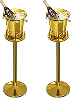 Vista 9 de Cubo de hielo con soporte de acero inoxidable para Navidad, cubo de hielo, cubo de vino en rejilla, cubo de hielo dorado champán para vino, cerveza