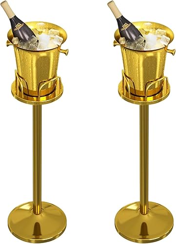 Miniatura 9 de Cubo de hielo con soporte de acero inoxidable para Navidad, cubo de hielo, cubo de vino en rejilla, cubo de hielo dorado champán para vino, cerveza