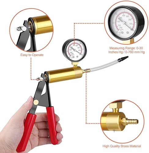Miniatura 2 de Kit de prueba de purga al vacío, herramienta de prueba de bomba de presión de vacío de mano, probador de purga de frenos de mano para motocicleta