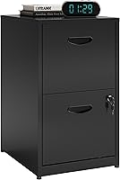 POLUP 2-Drawer Locking Metal File Cabinet for Home Office - Under Desk, Hanging Letter/A4 Files, Black, Sturdy Steel
