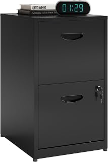 POLUP 2-Drawer Locking Metal File Cabinet for Home Office - Under Desk, Hanging Letter/A4 Files, Black, Sturdy Steel