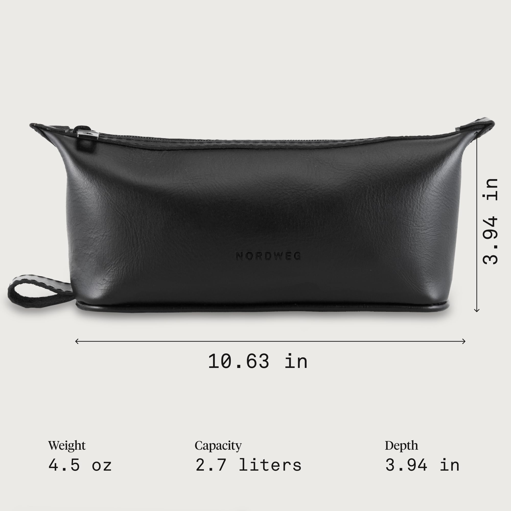 Nordweg Nomad NW084 Trousse de toilette en cuir de qualité supérieure avec doublure imperméable – Compact, durable et spacieux pour les voyages, noir, Trousse de toilette en cuir