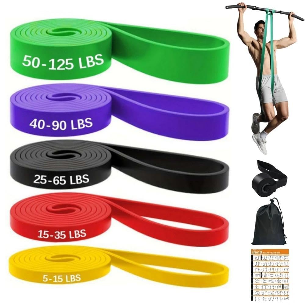 Resistance Bands Set, 5 Levels Resistance Pull Up Bands Set, for Exercise Strength Training, with Door Anchor And Tote Bag, for Home Gym Yoga Physical for Men Women