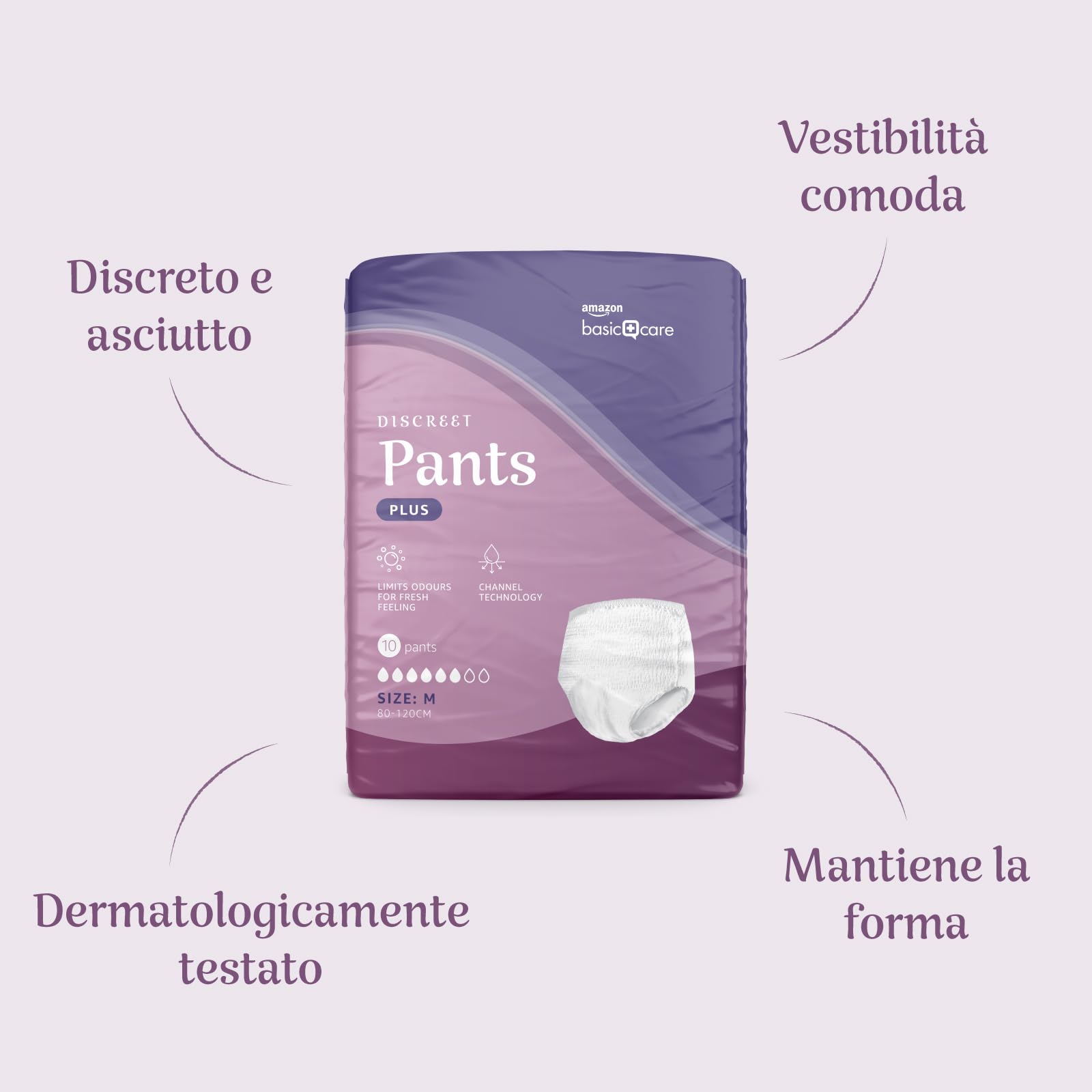 Amazon Basic Care Slip Assorbenti Donna M Plus - 40 pezzi (4 confezioni da 10), Bianco