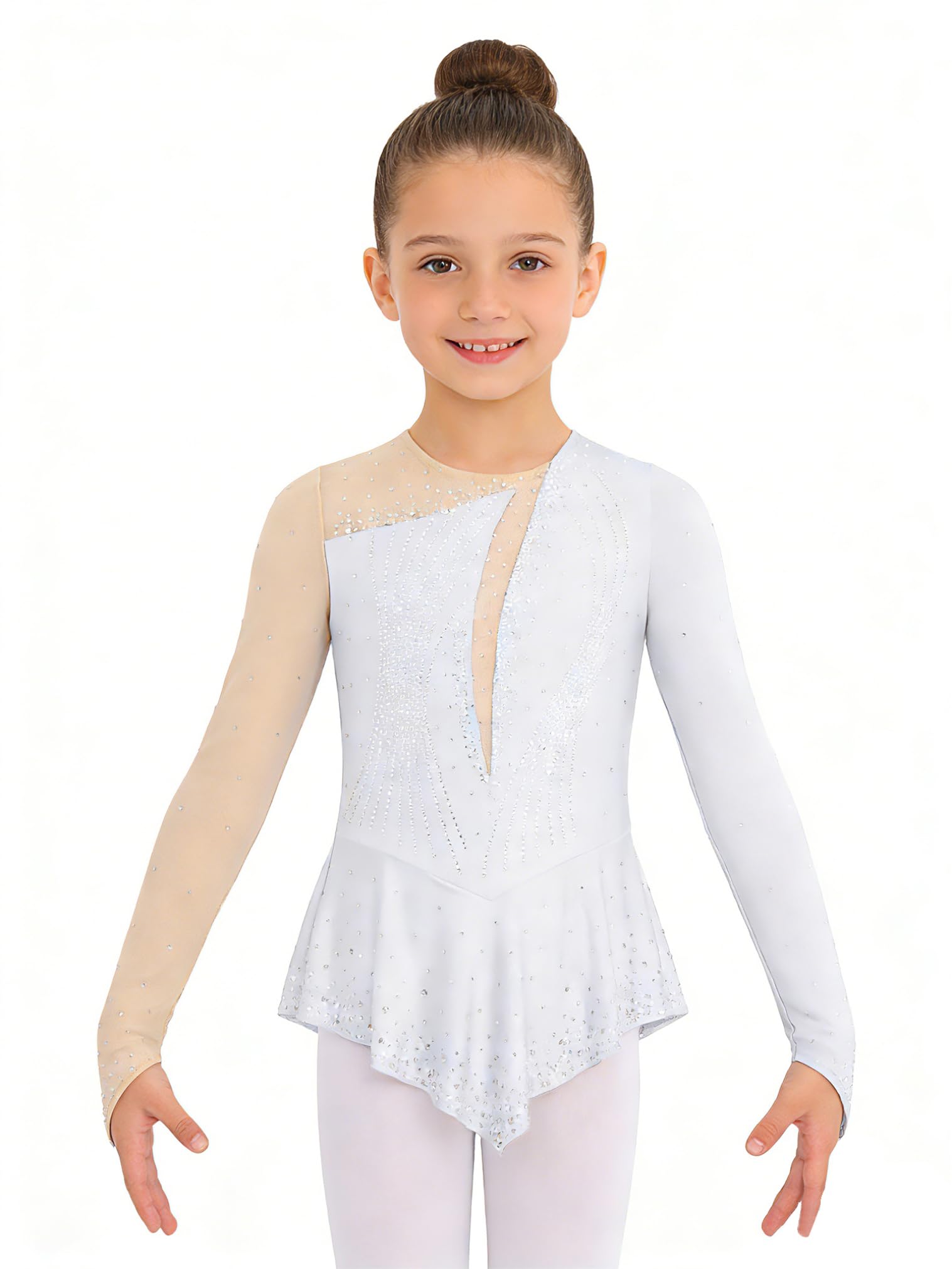 JEATHA Maillot De Patinaje Artístico para Niñas Vestido De Manga Larga con Falda Body De Ballet Gimnasia Vestido De Bailarina Actuación — view 2